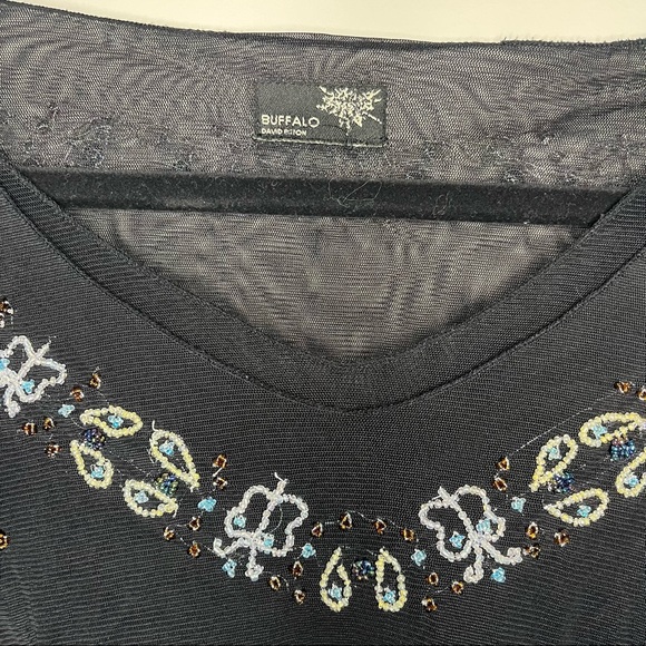 Y2K Black Mesh Translucent Top w/ Beading Details - Picture 2 of 5